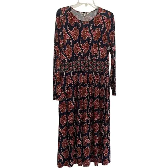 Boden Thea Long Sleeve Midi Dress French Navy Paisley Amaryllis Size 10R - Picture 6 of 9